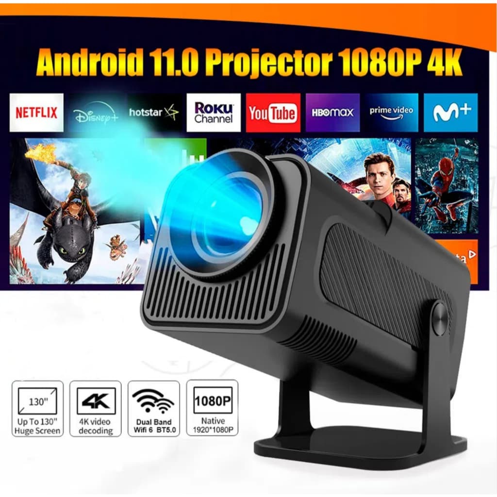 Mini Projetor de Cinema Portátil, 4K, Android HY 320 Full HD 1280x720P Bluetooth Wi-fi,